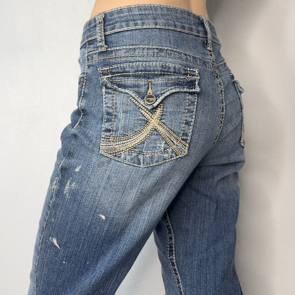 Y2K 00s Paint Splatter Straight Leg Mid Rise Jeans Flap Pockets Size 10
